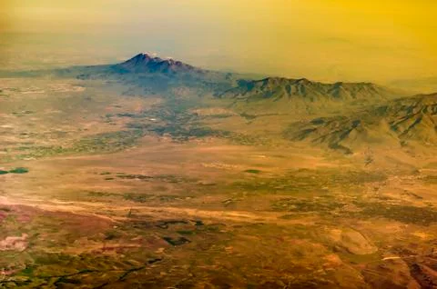 The view from the airplane window at the mountain range of Turkey Stock Photos