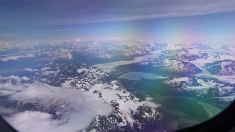 View From Airplane Window Over Alaska Glacier Lake and Mountains Stock-Footage 170165829