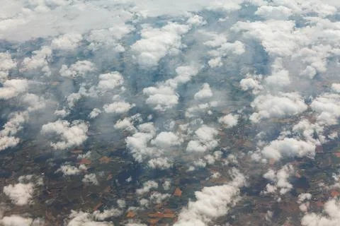 View from an airplane window patchwork of farmland fields 스톡 사진