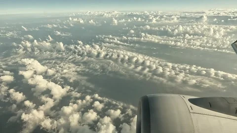 View from airplane window showing propeller and engine Stock Footage 315334690