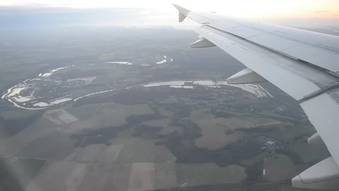 View from the airplane window to the vicinities of Paris Stock Footage 87569069