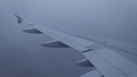 View from airplane window to the wing of an Airbus plane Stock Footage 88006582