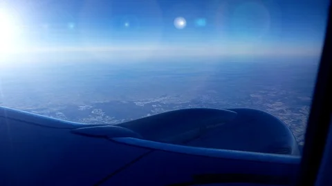 View From The Airplane Window To The Wing And Engine During A Flight Stock Footage 111554940