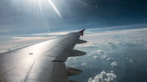 View from Airplane Window to the Wing Video stock 56601624