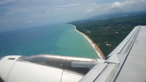 A view from the airplane windowafter take off  over the wings and engines. Th Video stock 80105456
