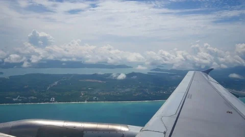 A view from the airplane windowafter take off  over the wings and engines. Th Stock Footage 80105656