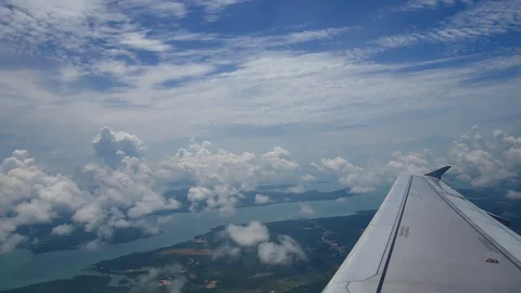 A view from the airplane windowafter take off  over the wings and engines. Th Stock Footage 80105710