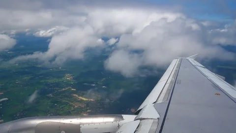 A view from the airplane windowafter take off  over the wings and engines. Th Stock Footage 80107172