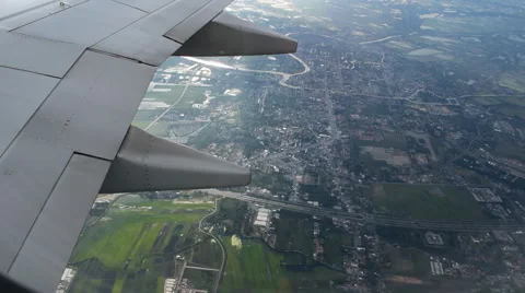 View of the airplane wing from the window. Stock Footage 43980789