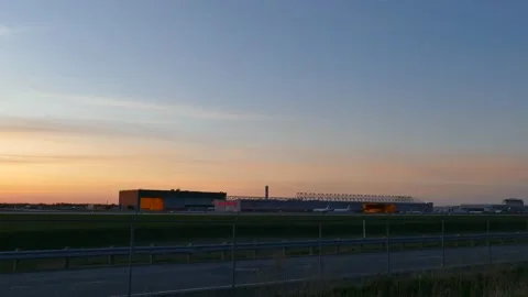 View of airport during sunset Stock Footage 139664452
