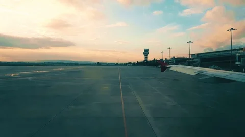 View of the airport from the plane window early in the morning Stock-Footage 104409999