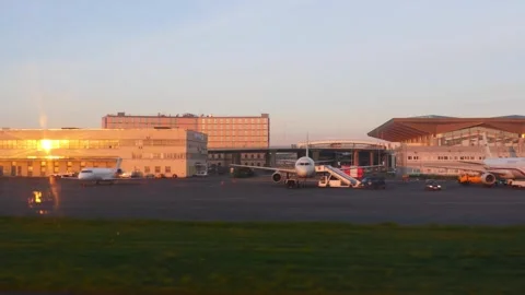 View of the airport from the runway Stock Footage 344585930