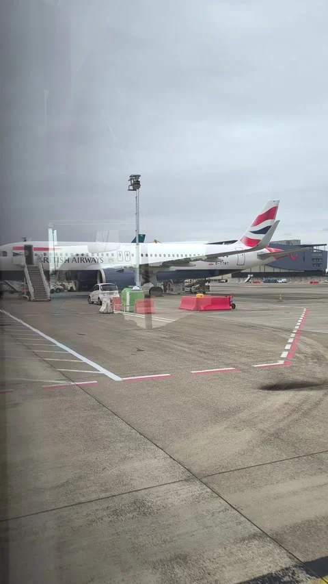 View from airport shuttle bus to planes at Brussels Airport, Belgium Stock Footage 340561454