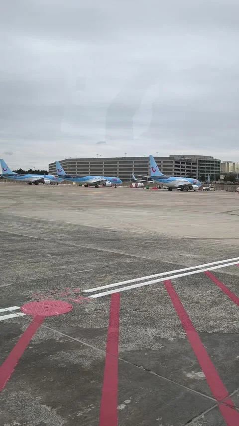 View from airport shuttle bus to planes at Brussels Airport, Belgium Stock Footage 340562136