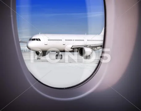 View of airport through window Stock Photos
