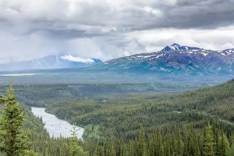 View of Alaskan Mountain Range in Denali National Park, Alaska Stock Photos