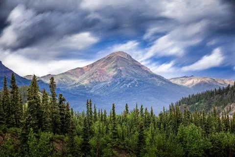 View of Alaskan Mountain Range in Denali National Park, Alaska Stock Photos