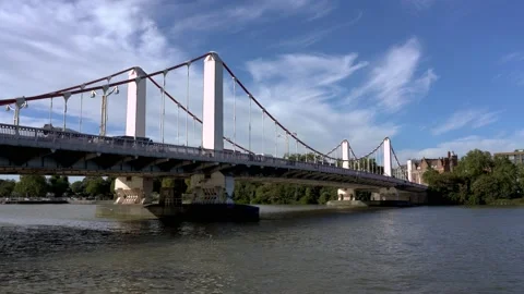 View of the Albert Bridge in Battersea Stock Footage 163605188