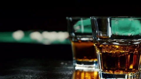 View Of Alcoholic Drink In The Background Billiard's Balls Stock Footage 147875498