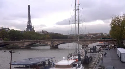 View from Alexander bridge to Eiffel tour Paris Stock Footage 12519655