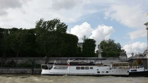 View of the Alexandre III Bridge and Grand Palais from a Boat on the Seine River Stock Footage 332454711