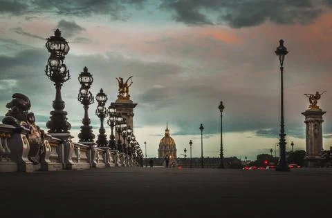 View of the Alexandre III bridge at sunset in Paris View of the Alexandre ... Stock-Fotos