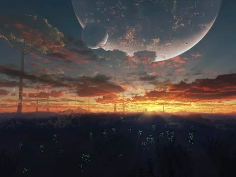 The view from an alien moon towards the massive planet it orbits. Stock Illustration