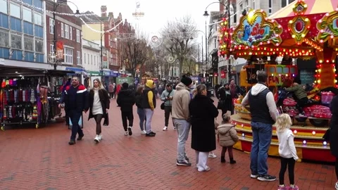 A view along Broad Street in Reading, Berkshire, UK in December 2024 Stock Footage 296565382