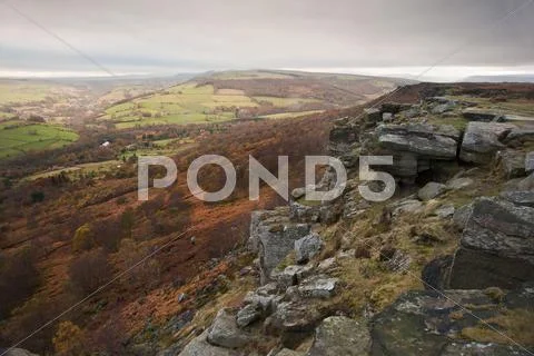 View along curbar towards baslow's edge in background, in peak district Stock Photos