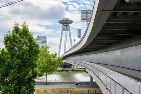 View along empty footpath on Most SNP bridge Stock Photos