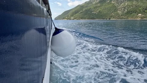 View Along Ferry Side Moving Through Calm Waters Near Lefkada, Greece Stock Footage 337006613