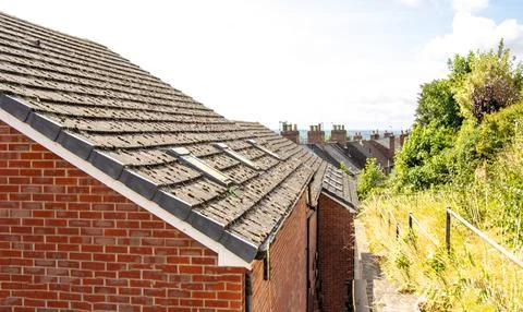 A View Along House Rooftops Seen From The Roof Level Stock Photos