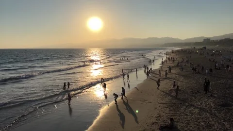 View along the pacific coast at sunset Stock Footage 247409410