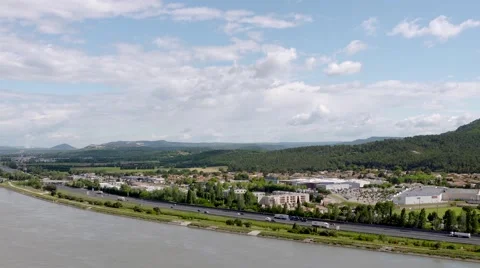 View along the river Rhone Stock Footage 64573931