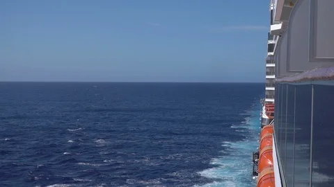 View along side of cruise ship with blue sky and horizon Stock Footage 109659506