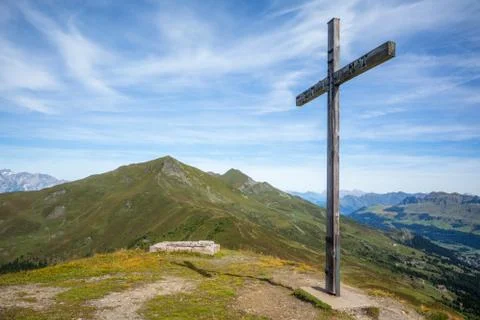 View of the Alpine mountain range from the top of the Scalottas peak in Switz Stock Photos