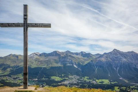 View of the Alpine mountain range from the top of the Scalottas peak in Switz Stock Photos