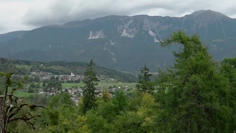 View of the Alps and the city from Bled Castle Slovenia Stock Footage 242944720