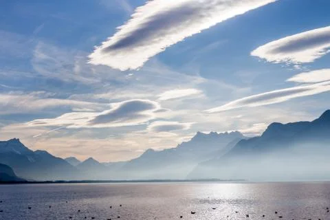 View on Alps and Geneva lake Stock Photos