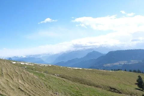 View of Alps during summer without snow Stock Photos