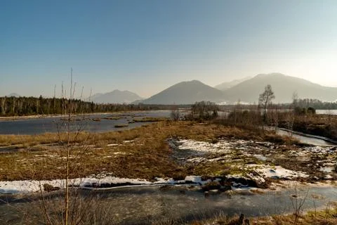 View to the alps from a viewpoint in Nicklheim Stock Photos