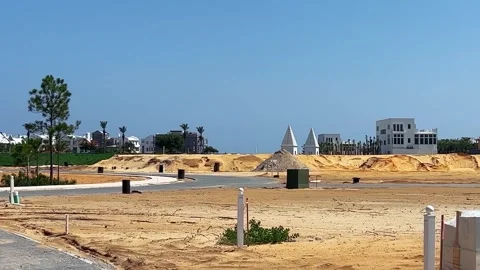 View of the Alys Beach Florida Towers From a New Home Development Construction Stock Footage 244616181