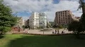 View on amazing cityscape and rest zone with fountain at Elliptic square, Bilbao HD Footage