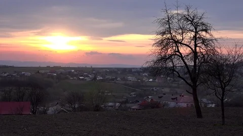 View of amazing timelapse sunset red light at rural village traditional houses Stock Footage 81971959