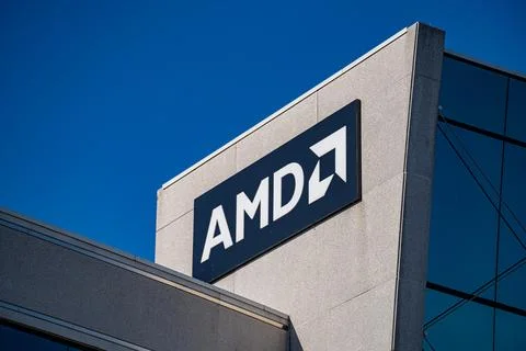 View of AMD logo on modern office building. Markham, Canada - May 30, 2026. Foto stock