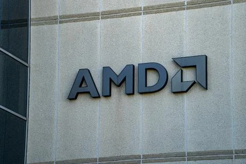 View of AMD logo on modern office building. Markham, Canada - May 30, 2026. Foto stock