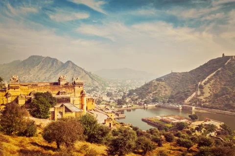 View of Amer Amber fort and Maota lake, Rajasthan, India Stock Photos