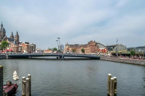 View of Amsterdam in the area of the central train station Stock Photos