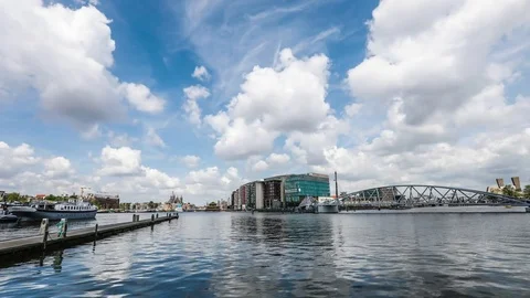 A view of Amsterdam from Nemo Science Museum. Timelapse 4k Stock Footage 78106268