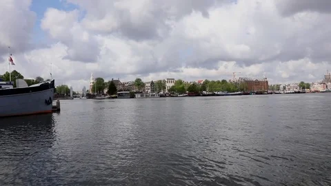 A view of Amsterdam from Nemo Science Museum. Realtime hd Stock Footage 78108379